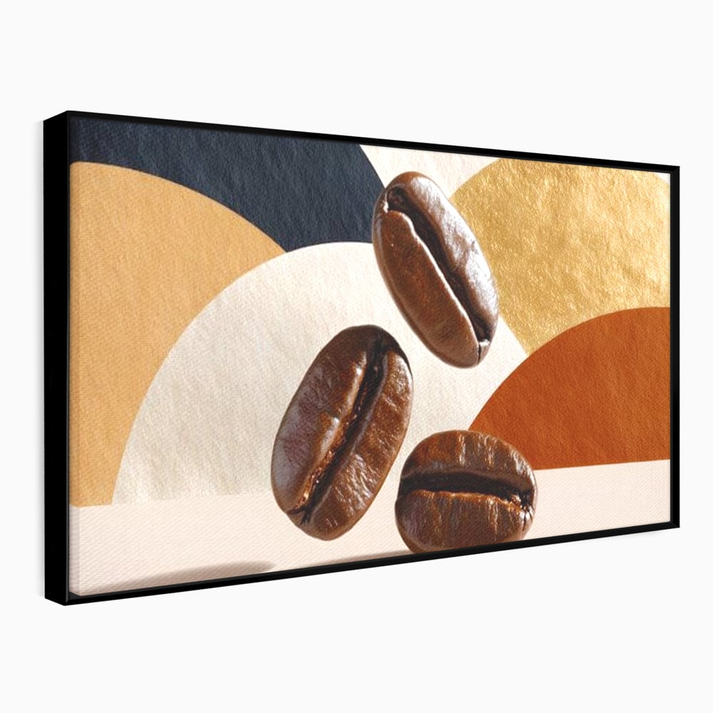 Tablou canvas cu tablou canvas cu boabe de cafea, in rama de aluminiu negru